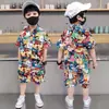 Trajes de Manga Corta para Niños de Primavera y Verano, Ropa de Verano Moderna Fresca y Guapa para Niños, Ropa para Niños, Camisas de Seda Helada, Conjunto de Dos Piezas