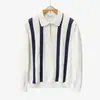 Popular Europeu Tamanho Grande Camisa Polo Gola Tricô Masculina Meio Zíper Listrada Outono Inverno Fábrica Atacado