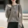 Nuevo suéter de punto de lana cepillada auténtico para otoño e invierno, jersey de una sola pieza sin costuras para mujer con cuello redondo