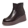Botas de Cuña para Mujer de Moda de Invierno con Forro Grueso de Felpa, Cálidas y Cómodas, Cremallera Trasera Conveniente, Botas de Cuero para Adultas que Aumentan la Altura, Punta Redonda Cómoda