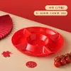 Plato de Frutas Dividido para Boda, Plato de Dulces, Especial para Sala de Estar, Rojo, Celebración de Año Nuevo, Rojo Chino, Doble Felicidad, Plato para Inauguración de Casa, Mayoreo