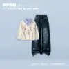 Conjunto casual de duas peças para primavera e outono de 2026, com um design moderno apresentando uma blusa de moletom falsa de duas peças e calça jeans com gravata borboleta