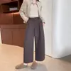 Pantalones de otoño nuevos para mujer de pierna ancha con diseño de hebilla en la cintura, hechos de algodón Tencel, con corte tipo globo, adelgazantes, sencillos y casuales, de longitud corta