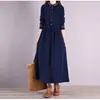 Vestido de Pana de Longitud Media para Mujer, Nuevo Otoño 2026, Holgado, Talla Grande, Bordado Retro, con Cordones en la Cintura, Moldeador