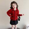 Traje de Suéter para Niñas Estilo Otoño e Invierno Chaqueta Cárdigan de Punto para Niños Chaqueta Roja de Invierno para Bebé Falda Corta