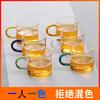 Taza de té pequeña de vidrio borosilicato resistente a altas temperaturas con asa de color, taza de vidrio resistente al calor, taza de té transparente, taza de té de kung fu con asa