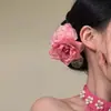Pinza para el pelo de flor de rosa rosa dulce y atmosférica, Accesorio para el pelo para sesión de fotos de primavera y verano, Estilo de vacaciones en la playa