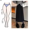 Saia Meia-Calça de Veludo Cotelê Reta Preta Feminina Outono Inverno Cintura Alta Fenda nas Costas Comprimento Médio Linha A 2026 Nova Saia Justa ao Corpo