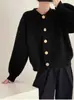 Elegante cardigã de tricô de abotoamento simples, novo para outono e inverno, para mulheres, corte casual solto, gola redonda, peça de cima versátil