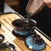 Bule Xishi de cerâmica com esmalte de forno e areia dourada, conjunto de chá Kung Fu para uso doméstico, tigela com três tampas, estilo chinês, produto único