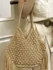 Bolso Tejido Hueco Hecho a Mano Vintage para Mujer, Nuevo para la Temporada Primavera 2026, Bolso de Playa con Borlas y Cuerda de Algodón