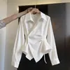 Camisa Rayada de Manga Larga de Moda, Blusa de Otoño con Cintura Irregular, Nuevo Estilo Ajustado, Top Adelgazante con un Diseño Único