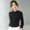 Camiseta de Manga Comprida Gola Alta Dobrada Espessa para Mulheres no Outono e Inverno Slim Nova Chinoiserie Cor Pura Top Estilo Nacional Gola Redonda
