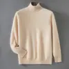 Camisa base 100% caxemira pura, novo suéter de tricô pulôver solto de gola alta masculino outono e inverno, suéter pulôver quente