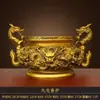 Quemador de incienso de latón puro Kowloon Quemador de incienso Doble Dragón Quemador de incienso de doble oreja Adornos Hogar Sala de Buda Enchufe de incienso Quemador de incienso de dragón extragrande
