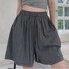 Shorts Drapeados de Seda de Gelo para Meninas no Verão Cintura Elástica Fina Soltos Tamanho Grande Reta Fresco Reta Perna Larga Calça de Cinco Quartos