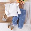 Tesoro pagar comercio exterior transfronterizo Europa y Estados Unidos otoño e invierno nuevo traje de niña manga mariposa manga larga estampado de estrellas jeans conjunto de dos piezas