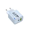 Carregador USB Tipo C Gan 65W Padrão Europeu é Adequado para Carregador iPhone Xiaomi Huawei Samsung