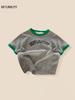 Camiseta Informal de Manga Corta para Niños, Nuevo Estilo Verano 2026, Bloques de Color con Estampado de Letras, Top Moderno Estilo Coreano para Niños