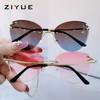 Nuevas Gafas de Sol Ojo de Gato sin Montura Transfronterizas Europeas y Americanas Moda Degradada Océano Gafas de Sol Gafas de Sol Decorativas Personalizadas