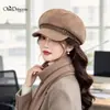 Boina Color Café para Mujer, Nuevo Estilo Otoño/Invierno 2026, Sombrero Octogonal de Boina Estilo Británico Versátil de Cuero Retro que Hace que la Cara Parezca Más Pequeña