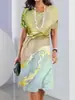2024 verão quente transfronteiriço feminino vestido curto estampado antigo moda casual impressão digital 3D comércio exterior