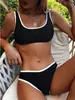 Maiô de Duas Peças Estilo Novo Europeu e Americano para Mulheres, Conjunto Sexy de Duas Peças para Meninas Quentes, Estilo Esportivo, Combinação de Cores da Moda, Transfronteiriço da Amazon