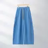 Calça Jogger Feminina Azul com Lâmina Curva Perna Larga Outono Inverno Nova Calça para Pessoas Baixas Emagrecedora Solta Reta Casual Calça Esportiva