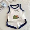 Conjunto de Verano para Niños con Estampado de Dibujos Animados Crayon Shin-Chan para Niños y Niñas Bebé Algodón Puro Sin Mangas Chaleco Shorts Conjunto de Dos Piezas