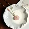 Pingente de ágata de gelo de alta qualidade para paz, pingente de calcedônia com cordão trançado, colar pingente princesa rosa, corrente para clavícula de ágata lichia