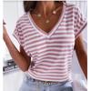 Em estoque para exportação Transfronteiriço Europeu e Americano Comércio Exterior Feminino Amazon Mercadorias Stand Feminino Top Listrado Gola V Verão Manga Curta