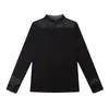 PersonalizaciónBase de Capa Superior con Borde de Hongo Negro Parche de Encaje Manga Larga Camisa Pequeña Ropa para Mujer Top Multicolor