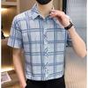 Camisas de Manga Curta de Verão, Camisas Xadrez Masculinas, Roupa de Trabalho Japonesa Estilo Hong Kong, Camisas Casuais e Jaquetas de Seda de Gelo Bonitas para Homens