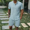 Conjunto casual de 2 piezas para hombre, nuevo en Amazon para el verano: Conjunto de Camisa de Manga Corta Lisa Texturizada y Shorts