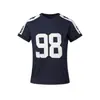 Camiseta Feminina Retro Americana com Blocos de Cor, Estilo Jersey, Estampa Digital, Manga Curta, Decote V, Caimento Justo, Versátil, Valoriza o Corpo, Top Moderno