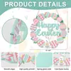 Letrero Decorativo de Madera Feliz Pascua Transfronterizo Corona de Conejo y Huevo Letrero de Puerta Decoración Colgante Decoración de Primavera Rosa y Verde
