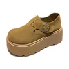Sapatos estilo Birkenstock com sola grossa e que aumentam a altura para mulheres baixinhas, nova coleção outono 20256, mocassins retrô com bico largo