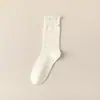 Meias femininas de algodão puro para primavera e outono, na altura da panturrilha, estilo coreano ins com renda e bolinhas, longas, adequadas para o verão com sapatos Birkenstock
