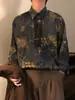 Camisa retro estilo chino con estampado floral de manga larga para hombre y mujer, primavera y otoño, elegante y fresca, corte holgado, color azul
