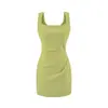 Vestido Quadrado com Alças Finas Estilo Francês Inspirado em Hepburn para Mulheres, Caimento Justo, Elegante Vestido Bodycon com Cintura Marcada e Pregas Estilo Kendall Jenner, Vestido Curto Regata
