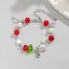 Pulsera Cruzada Europea y Americana Dulce Fresca Estilo Ins Perla de Imitación Lazo Pulsera Lolita Corazón Fresas