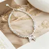 Pulsera de Plata de Ley S925 Coreana con Perla Natural y Moño, Pulsera de Perla de Plata Dulce Versátil Moda Ins Accesorio de Mano Simple