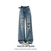 Jeans de Pierna Ancha Rasgados Estilo Retro Americano para Mujer, Nuevo Estilo Verano 2026, Pantalones Sueltos Rectos de Pierna Ancha Estilo Perezoso