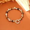 Pulseira de Pedra Olho de Tigre Estilo Maillard, Joia de Moda Simples de Alto Padrão Retrô Francês, Design de Nicho Pulseira para Outono e Inverno