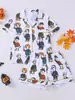 Roupa de Casa Tema Halloween Cardigã de Manga Curta com Lapela Pijama Feminino Verão Conjunto de Pijama Europeu e Americano Venda por Atacado