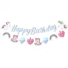 Decoración de Fiesta con Tema de Unicornio de Dibujos Animados y Nubes Banderín de Cumpleaños Letras Decoración para Cumpleaños de Niños Banner Fotográfico