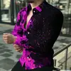 Camisa masculina de manga comprida, camisa estampada da moda, corte justo, nova moda em vestuário masculino transfronteiriço
