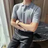 2026 Verano Hombres Delgado Negocios Solapa Seda de Hielo Manga Corta Camisa Polo Tejida Versátil Transpirable Casual Camiseta para Hombres
