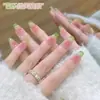 Goiaba Olho de Gato Nova Tendência Quente Primavera/Verão Verde Cintilante Sorriso Franceses Adesivos para Unhas Olho de Gato Unhas Usáveis
