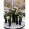 Jarrón de vidrio negro cilíndrico de pie, barril recto redondo, decorativo para hotel, boda, guía de camino, contenedor de flores de escritorio hidropónico